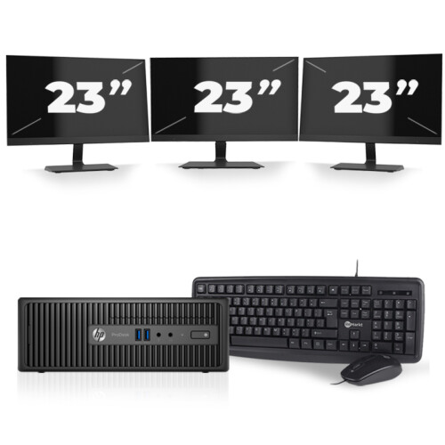 HP ProDesk 400 G3 SFF - Intel Core i5-6e Generatie - 8GB RAM - 256GB SSD - Windows 11 + 3x 23 inch Monitor Tweedehands