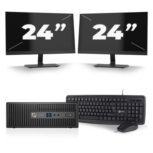 HP ProDesk 400 G3 SFF - Intel Core i7-6e Generatie - 8GB RAM - 256GB SSD - Windows 11 + 2x 24 inch Monitor Tweedehands