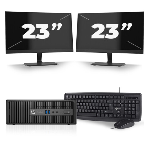HP ProDesk 400 G3 SFF - Intel Core i7-6e Generatie - 8GB RAM - 256GB SSD - Windows 11 + 2x 23 inch Monitor Tweedehands