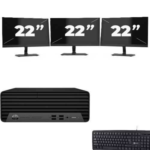 HP ProDesk 400 G7 SFF - Intel Core i7-10e Generatie - 8GB RAM - 256GB SSD - Windows 11 + 3x 22 inch Monitor Tweedehands