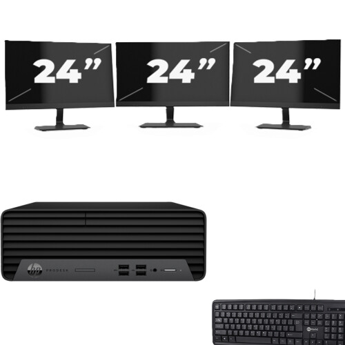 HP ProDesk 400 G7 SFF - Intel Core i7-10e Generatie - 8GB RAM - 256GB SSD - Windows 11 + 3x 24 inch Monitor Tweedehands