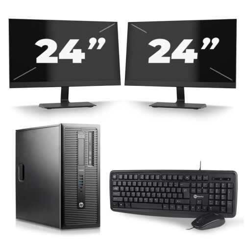 HP ProDesk 600 G1 Tower - Intel Core i7-4e Generatie - 16GB RAM - 256GB SSD - Windows 10 + 2x 24 inch Monitor Tweedehands