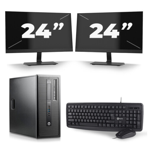 HP ProDesk 600 G1 Tower - Intel Core i7-4e Generatie - 16GB RAM - 256GB SSD - Windows 10 + 2x 24 inch Monitor Tweedehands