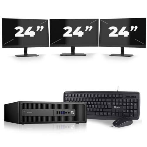 HP ProDesk 600 G2 SFF - Intel Core i5-6e Generatie - 8GB RAM - 256GB SSD - Windows 11 + 3x 24 inch Monitor Tweedehands