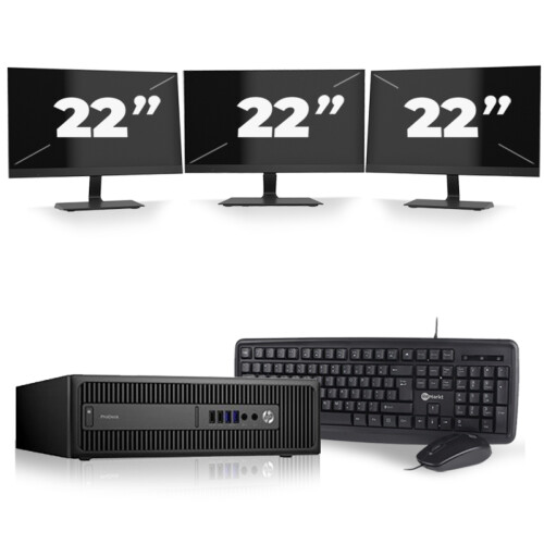 HP ProDesk 600 G2 SFF - Intel Core i5-6e Generatie - 8GB RAM - 256GB SSD - Windows 11 + 3x 22 inch Monitor Tweedehands