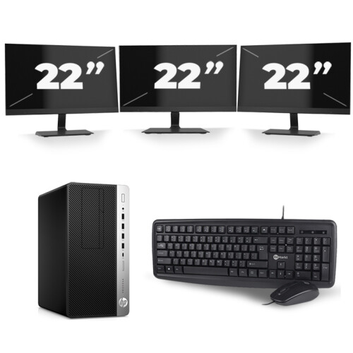 HP ProDesk 600 G3 Micro Tower - Intel Core i7-6e Generatie - 16GB RAM - 256GB SSD - Windows 11 + 3x 22 inch Monitor Tweedehands