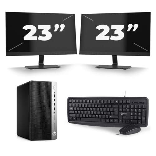HP ProDesk 600 G3 Micro Tower - Intel Core i7-6e Generatie - 16GB RAM - 256GB SSD - Windows 11 + 2x 23 inch Monitor Tweedehands
