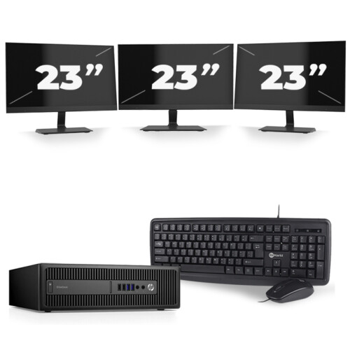 HP ProDesk 600 G3 USFF - Intel Core i5-7e Generatie - 8GB RAM - 256GB SSD - Windows 11 + 3x 23 inch Monitor Tweedehands