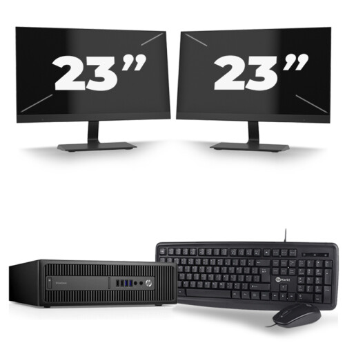 HP ProDesk 600 G3 USFF - Intel Core i5-7e Generatie - 8GB RAM - 256GB SSD - Windows 11 + 2x 23 inch Monitor Tweedehands