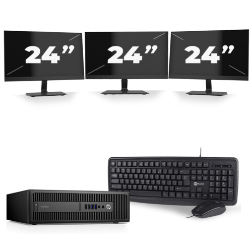 HP ProDesk 600 G3 USFF - Intel Core i5-7e Generatie - 8GB RAM - 256GB SSD - Windows 11 + 3x 24 inch Monitor Tweedehands