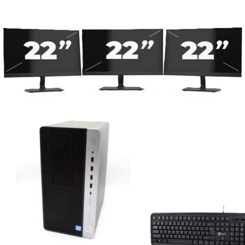 HP ProDesk 600 G4 Micro Tower - Intel Core i7-8e Generatie - 8GB RAM - 256GB SSD - Windows 11 + 3x 22 inch Monitor Tweedehands