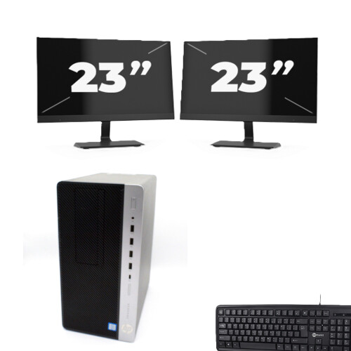 HP ProDesk 600 G4 Micro Tower - Intel Core i7-8e Generatie - 8GB RAM - 256GB SSD - Windows 11 + 2x 23 inch Monitor Tweedehands