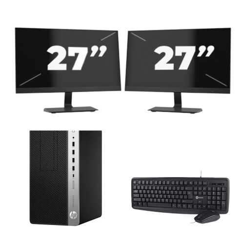 HP Prodesk 600 G5 Micro Tower - Intel Core i5-8e Generatie - 8GB RAM - 256GB SSD - Windows 11 + 2x 27 inch Monitor Tweedehands