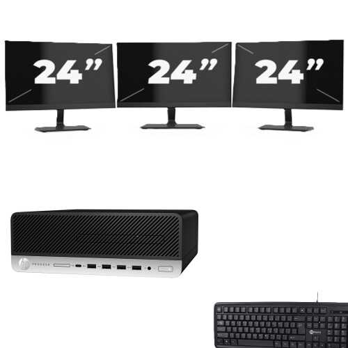 HP ProDesk 600 G5 SFF - Intel Core i3-9e Generatie - 8GB RAM - 256GB SSD - Windows 11 + 3x 24 inch Monitor Tweedehands