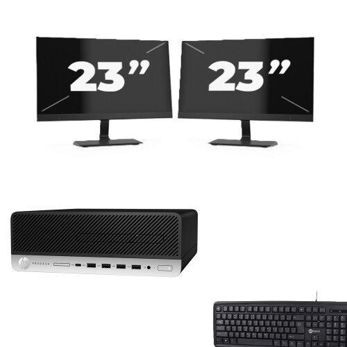HP ProDesk 600 G5 SFF - Intel Core i5-9e Generatie - 8GB RAM - 256GB SSD - Windows 11 + 2x 23 inch Monitor Tweedehands