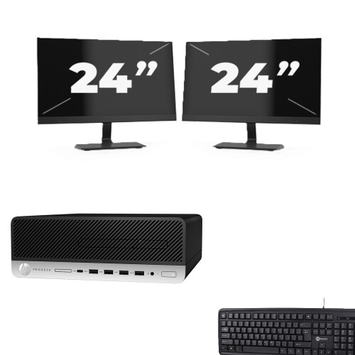 HP ProDesk 600 G5 SFF - Intel Core i5-9e Generatie - 8GB RAM - 256GB SSD - Windows 11 + 2x 24 inch Monitor Tweedehands