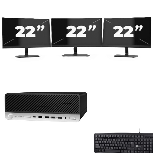 HP ProDesk 600 G5 SFF - Intel Core i5-9e Generatie - 8GB RAM - 256GB SSD - Windows 11 + 3x 22 inch Monitor Tweedehands