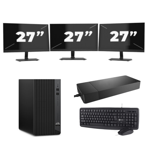 HP ProDesk 600 G6 USFF - Intel Core i5-10e Generatie - 8GB RAM - 256GB SSD - Windows 11 + 3x 27 inch Monitor Tweedehands