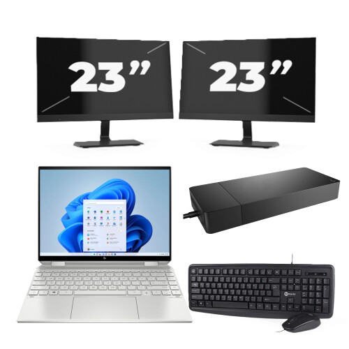 HP Spectre x360 Convertible - Intel Core i3-6e Generatie - 14 inch - 4GB RAM - 256GB SSD - Windows 11 Home + 2x 23 inch Monitor Tweedehands