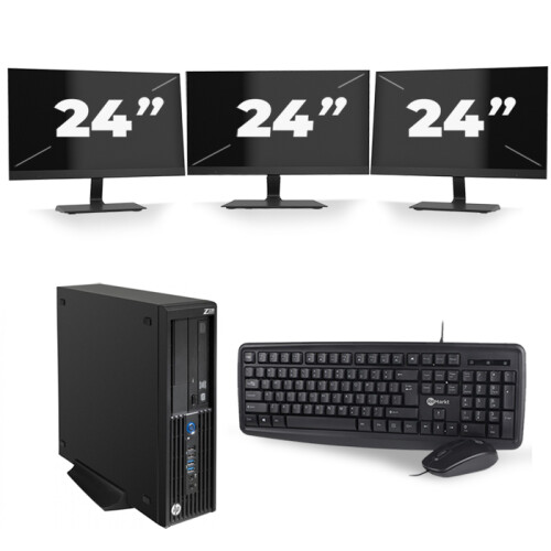 HP Z230 Workstation SFF - Intel Core i3-4e Generatie - 8GB RAM - 256GB SSD - Windows 10 + 3x 24 inch Monitor Tweedehands