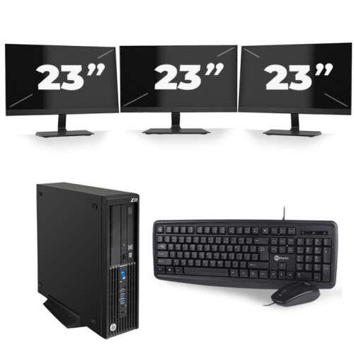 HP Z230 Workstation SFF - Intel Core i7-4e Generatie - 16GB RAM - 256GB SSD - Windows 10 + 3x 23 inch Monitor Tweedehands