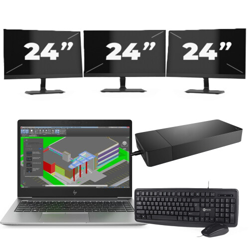 HP ZBook 14u G5 - Intel Core i7-8e Generatie - 14 inch - 8GB RAM - 256GB SSD - Windows 11 + 3x 24 inch Monitor Tweedehands