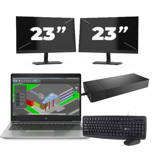 HP ZBook 14u G5 - Intel Core i7-8e Generatie - 14 inch - 8GB RAM - 256GB SSD - Windows 11 + 2x 23 inch Monitor Tweedehands