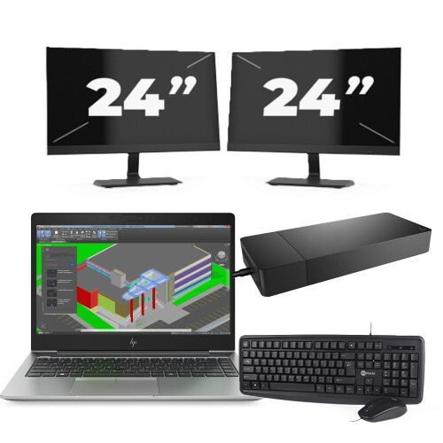 HP ZBook 14u G5 - Intel Core i7-8e Generatie - 14 inch - 8GB RAM - 256GB SSD - Windows 11 + 2x 24 inch Monitor Tweedehands