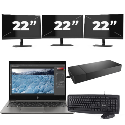 HP ZBook 14u G6 - Intel Core i7-8e Generatie - 14 inch - 8GB RAM - 256GB SSD - Windows 11 + 3x 22 inch Monitor Tweedehands