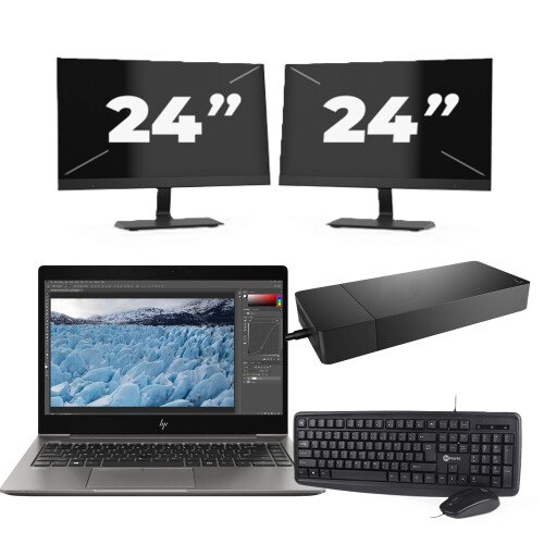 HP ZBook 14u G6 - Intel Core i7-8e Generatie - 14 inch - 16GB RAM - 256GB SSD - Windows 11 + 2x 24 inch Monitor Tweedehands