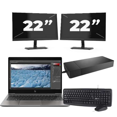 HP ZBook 14u G6 - Intel Core i7-8e Generatie - 14 inch - 8GB RAM - 256GB SSD - Windows 11 + 2x 22 inch Monitor Tweedehands