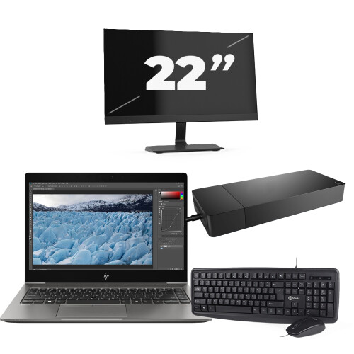 HP ZBook 14u G6 - Intel Core i7-8e Generatie - 14 inch - 8GB RAM - 256GB SSD - Windows 11 + 1x 22 inch Monitor Tweedehands