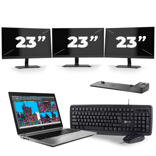 HP ZBook 15 G5 - Intel Core i7-8e Generatie - 15 inch - 16GB RAM - 256GB SSD - Windows 11 + 3x 23 inch Monitor Tweedehands