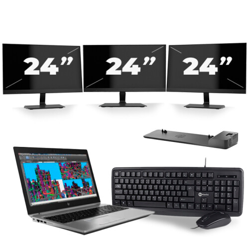 HP ZBook 15 G5 - Intel Core i7-8e Generatie - 15 inch - 16GB RAM - 256GB SSD - Windows 11 + 3x 24 inch Monitor Tweedehands