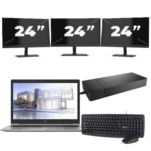 HP ZBook 15u G5 - Intel Core i7-8e Generatie - 15 inch - 16GB RAM - 256GB SSD - Windows 11 + 3x 24 inch Monitor Tweedehands