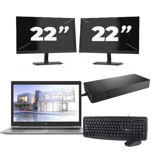 HP ZBook 15u G5 - Intel Core i7-8e Generatie - 15 inch - 16GB RAM - 256GB SSD - Windows 11 + 2x 22 inch Monitor Tweedehands