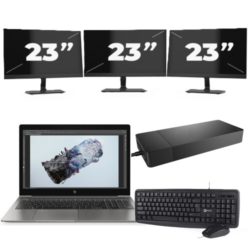 HP ZBook 15u G6 - Intel Core i7-8e Generatie - 15 inch - 8GB RAM - 256GB SSD - Windows 11 + 3x 23 inch Monitor Tweedehands