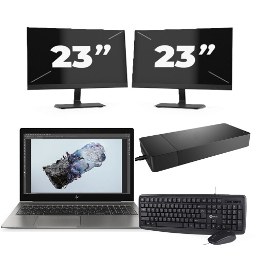 HP ZBook 15u G6 - Intel Core i7-8e Generatie - 15 inch - 8GB RAM - 256GB SSD - Windows 11 + 2x 23 inch Monitor Tweedehands