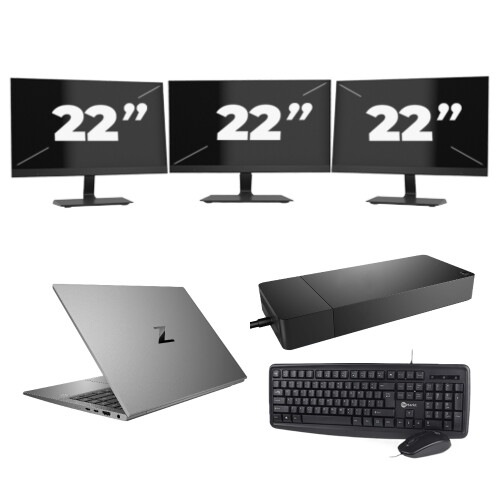 HP ZBook Firefly 14 G7 - Intel Core i7-10e Generatie - 14 inch - 16GB RAM - 256GB SSD - Windows 11 Home + 3x 22 inch Monitor Tweedehands