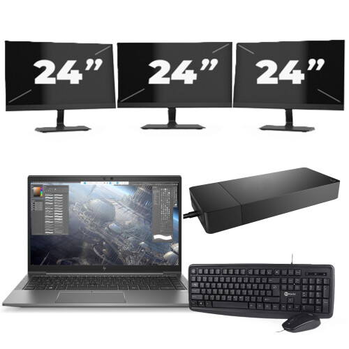 HP ZBook Firefly 14 G7 - Intel Core i7-10e Generatie - 14 inch - 16GB RAM - 256GB SSD - Windows 11 Home + 3x 24 inch Monitor Tweedehands