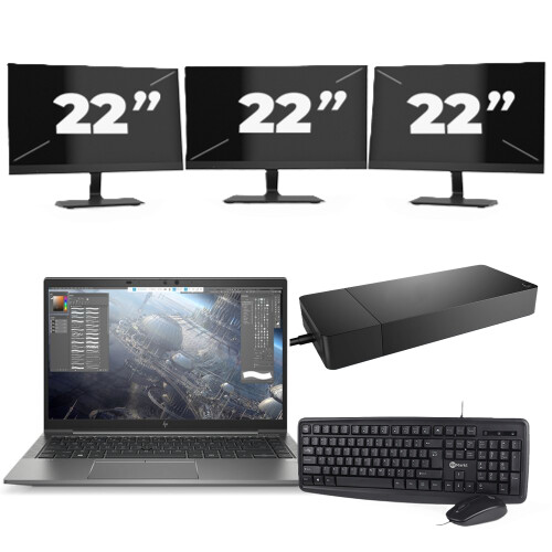 HP ZBook Firefly 14 G8 - Intel Core i7-11e Generatie - 14 inch - 16GB RAM - 256GB SSD - Windows 11 Home + 3x 22 inch Monitor Tweedehands