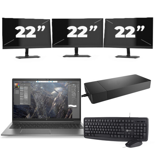 HP ZBook Firefly 15 G7 - Intel Core i7-10e Generatie - 15 inch - 8GB RAM - 256GB SSD - Windows 11 + 3x 22 inch Monitor Tweedehands