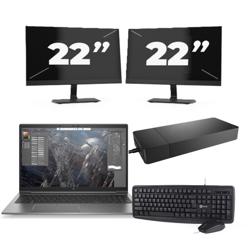 HP ZBook Firefly 15 G7 - Intel Core i7-10e Generatie - 15 inch - 8GB RAM - 256GB SSD - Windows 11 + 2x 22 inch Monitor Tweedehands