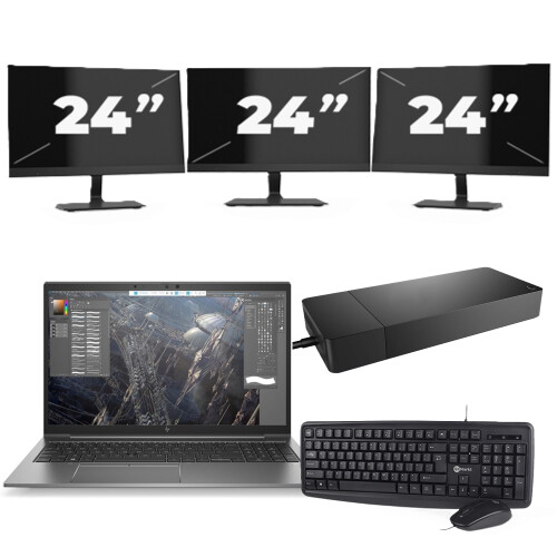 HP ZBook Firefly 15 G7 - Intel Core i7-10e Generatie - 15 inch - 8GB RAM - 256GB SSD - Windows 11 + 3x 24 inch Monitor Tweedehands