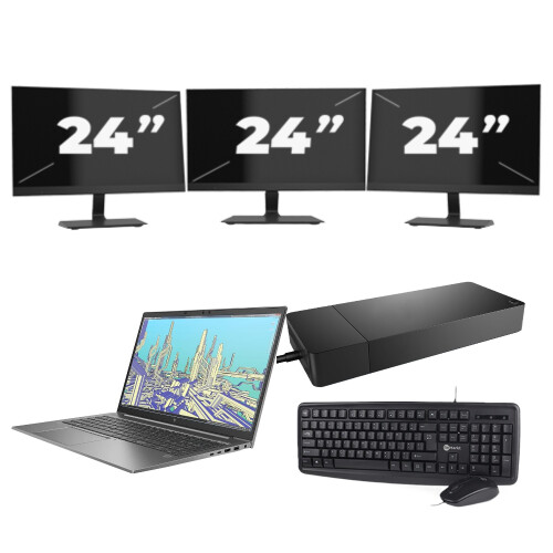 HP ZBook Firefly 15 G8 - Intel Core i7-11e Generatie - 15 inch - 8GB RAM - 256GB SSD - Windows 11 Home + 3x 24 inch Monitor Tweedehands