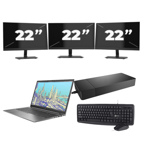HP ZBook Firefly 15 G8 - Intel Core i7-11e Generatie - 15 inch - 8GB RAM - 256GB SSD - Windows 11 Home + 3x 22 inch Monitor Tweedehands