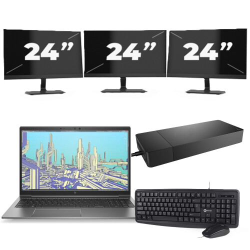 HP ZBook Firefly 15 G8 - Intel Core i7-11e Generatie - 15 inch - 8GB RAM - 256GB SSD - Windows 11 Home + 3x 24 inch Monitor Tweedehands