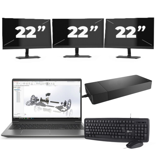 HP ZBook Power G8 - Intel Core i7-11e Generatie - 15 inch - 8GB RAM - 256GB SSD - Windows 11 + 3x 22 inch Monitor Tweedehands