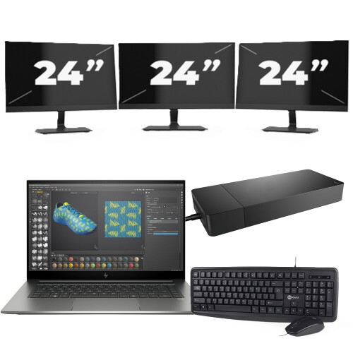 HP ZBook Studio G7 - Intel Core i7-10e Generatie - 15 inch - 16GB RAM - 256GB SSD - Windows 11 + 3x 24 inch Monitor Tweedehands