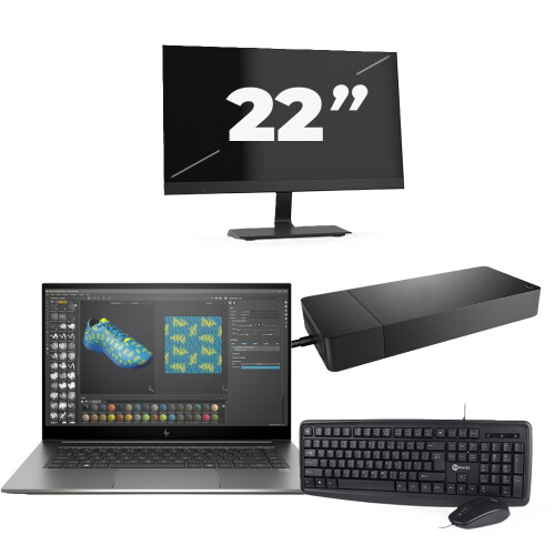 HP ZBook Studio G7 - Intel Core i7-10e Generatie - 15 inch - 16GB RAM - 256GB SSD - Windows 11 + 1x 22 inch Monitor Tweedehands